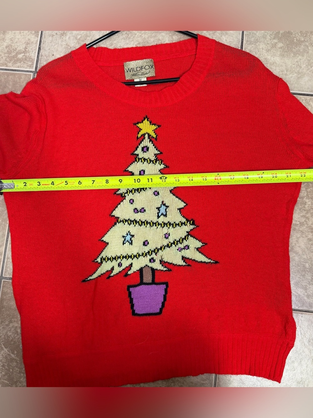 Wildfox Christmas Tree Sweater Red Graphic Knit Holiday Pullover Size M - Picture 7 of 8